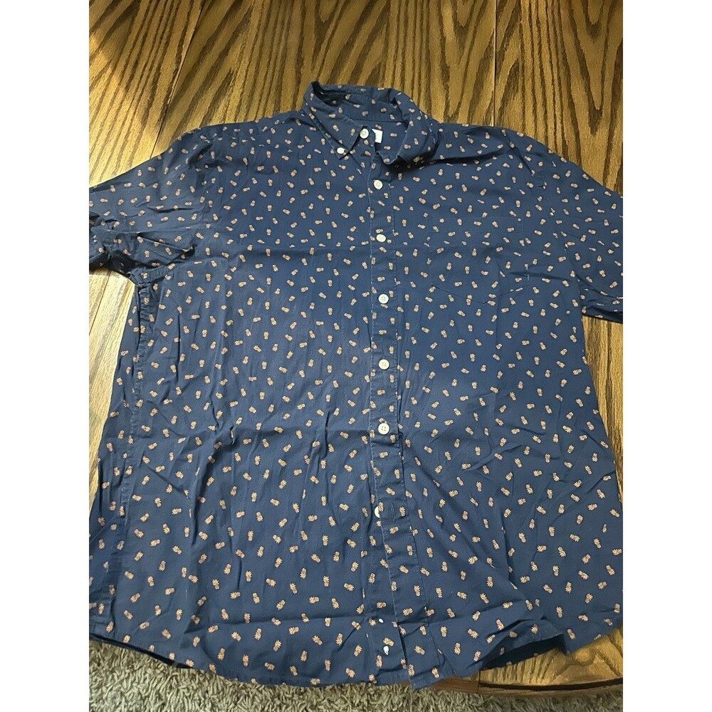 John Bartlett Consensus Men's M Blue Pineapple Hawaiian Cotton Short Sleeve